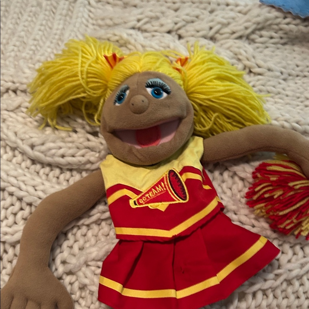 Cheerful Yellow and Red Cheerleader Puppet